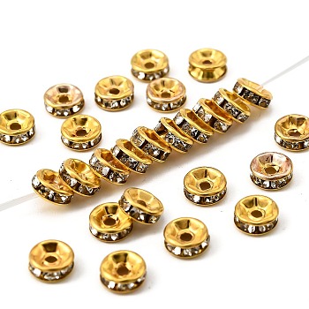 Iron Crystal Rhinestone Spacer Beads, Grade B, Rondelle, for Jewelry Craft Making Findings, Straight Edge, Golden, 6x2.5mm, Hole: 1.5~1.6mm