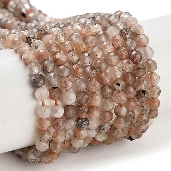 Natural Sunstone Beads Strands, Faceted, Round, 3mm, Hole: 0.7mm, about 120~130pcs/strand, 15.35~15.59 inch(39~39.6cm)
