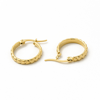 201 Stainless Steel Grooved Hoop Earrings with 304 Stainless Steel Pins for Women, Golden, 19x23x3mm, Pin: 0.6x1mm