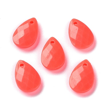 Opaque Acrylic Charms, Faceted, Teardrop Charms, Tomato, 13x8.5x3mm, Hole: 1mm