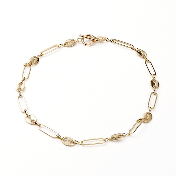 Brass Paperclip Chain & Coffee Bean Chain Necklaces, with 304 Stainless Steel Toggle Clasps, Golden, 15.9 inch(40.5cm)