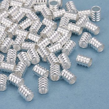 Brass Beads, Long-Lasting Plated, Grooved, Column, Silver, 5x4mm, Hole: 3mm