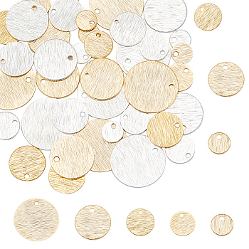40Pcs 10 Style Brass Charms, Flat Round, Real 24K Gold Plated & 925 Sterling Silver Plated, 6~15x0.5~1mm, Hole: 1.2~1.4mm, 4pcs/style
