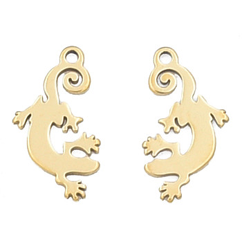 Ion Plating(IP) 201 Stainless Steel Pendants, Halloween Style, Gecko, Real 18K Gold Plated, 15.5x8x1mm, Hole: 1.2mm