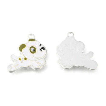 Alloy Enamel Puppy Charms, Lead Free and Cadmium Free, Cartoon Dog, Silver Color Plated, White, about 22mm long, 16mm wide, 11mm thick, hole: 1mm