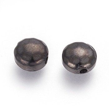 304 Stainless Steel Beads, Flat Round, Manual Polishing, Electrophoresis Black, 8.5x4.5mm, Hole: 1.2~1.4mm