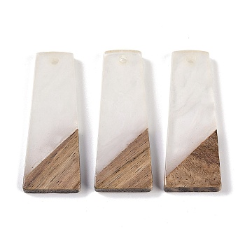 Resin & Wood Pendants, Trapezoid Charms, White, 38x15x3.5mm, Hole: 2mm