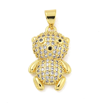 Brass Micro Pave Cubic Zirconia Pendants, Real 18K Gold Plated, Bear, Clear, 21x13x6mm, Hole: 3x5mm