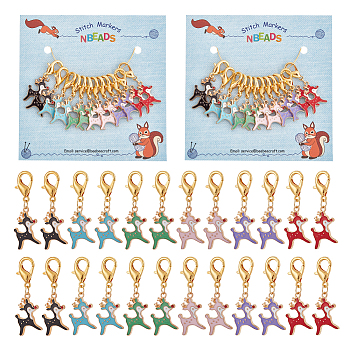 Alloy Enamel Deer Pendant Locking Stitch Markers, Zinc Alloy Lobster Claw Clasp Stitch Marker, Mixed Color, 3.7cm, 6 colors, 2pcs/color, 12pcs/set