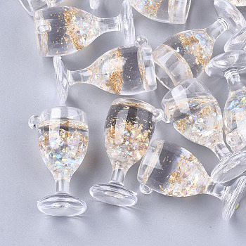 Imitation Juice Resin Pendants, with Foil & Resin Rhinestones, Goblet, Clear, 37x22.5x19mm, Hole: 2mm