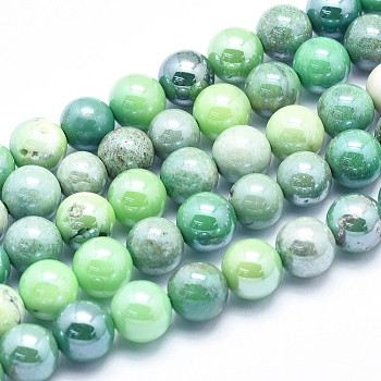 Electroplate Natural Green Grass Agate Beads Strands, Round, 8mm, Hole: 1mm, about 50pcs/strand, 15.7 inch