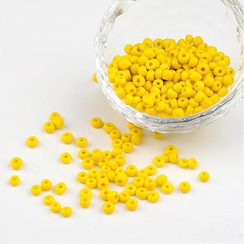 6/0 Opaque Colours Round Glass Seed Beads, Yellow, Size: about 4mm in diameter, hole:1.5mm, about 495pcs/50g