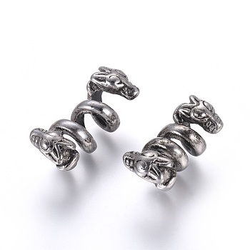 304 Stainless Steel Beads, Snake, Antique Silver, 21.5x11x12.5mm, Hole: 5~6mm
