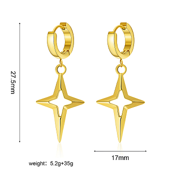 Stylish Stainless Steel Star Hoop Earrings, Golden, 27.5x17mm