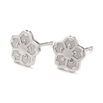 304 Stainless Steel Stud Earring Settings, Flower, Stainless Steel Color, 8x12x1mm, Pin: 0.8mm