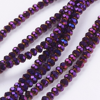 Faceted Rondelle Electroplate Glass Beads Strands, Purple Plated, 3x2mm, Hole: 1mm, about 165~169pcs/strand, 15~16 inch(38~40cm)