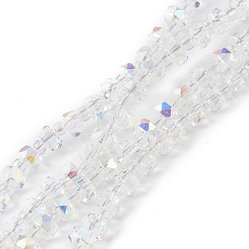 Transparent Electroplate Glass Beads Strands, Faceted, Rondelle, AB Color Plated, Clear AB, 5.5x3.5~4mm, Hole: 1mm, about 100pcs/strand, 21.65~22.05 inch(55~56cm)
