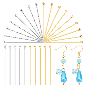 30Pcs 2 Colors 925 Sterling Silver Ball Head Pins, Golden & Silver, 30x0.6mm(22 Gauge), Ball: 1.8mm, 30pcs/set