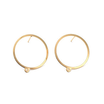 201 Stainless Steel Stud Earring Findings, with Horizontal Loop and 316 Stainless Steel Pin, Ring, Real 24K Gold Plated, 27.5x25mm, Hole: 1.4mm, Pin: 0.7mm