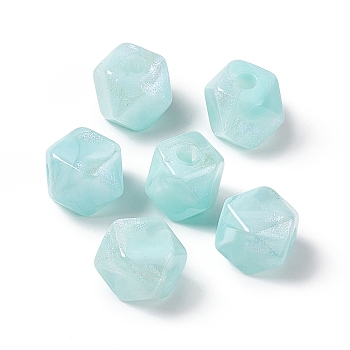 Opaque Acrylic Beads, with Glitter Powder, AB Color, Faceted, Polygon, Aquamarine, 12.7x15.5x15.5mm, Hole: 4mm