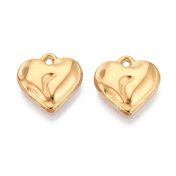 304 Stainless Steel Charms, Heart Charm, Ion Plating(IP), Real 16K Gold Plated, 11.5x11.5x2mm, Hole: 1.1mm
