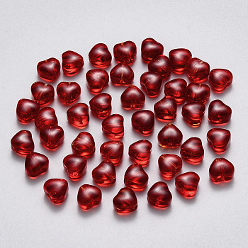 Abalorios de vidrio imitación de jade, corazón, de color rojo oscuro, 6x6x4mm, agujero: 0.7 mm