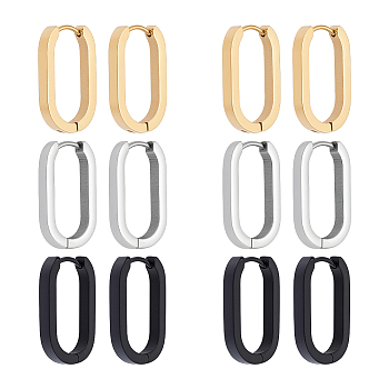 12Pcs 3 Colors 316 Stainless Steel Hoop Earrings, Oval, Mixed Color, 21x12.5x3mm, 4pcs/color