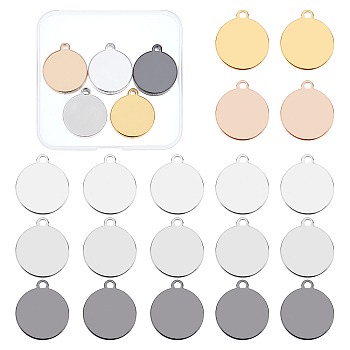 BENECREAT 50Pcs 5 Colors Brass Pendants, Stamping Blank Tag, Flat Round, Mixed Color, 26x22x0.8mm, Hole: 3mm, 10pcs/color