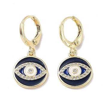 Evil Eye Real 18K Gold Plated Brass Dangle Leverback Earrings, with Enamel and Cubic Zirconia, Horse Eye, 28.5x13mm