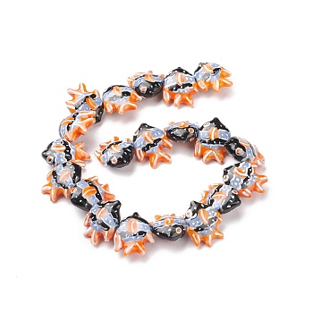 Handmade Porcelain Beads, Fish, Dark Orange, 17~18x21~22x7~7.5mm, Hole: 2mm
