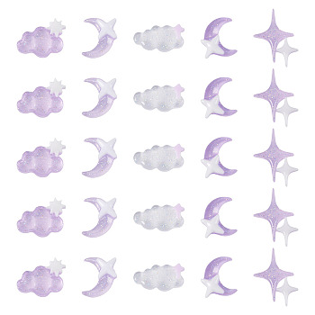 100Pcs Resin Cabochons, Nail Art Decoration Accessories, Cloud & Moon, Lilac, 5~12x8.5~11x2~3.5mm