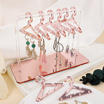 Acrylic Earrings Display Stands, Clothes Hangers Shaped Dangle Earring Organizer Holder, with 8Pcs Mini Hangers, Misty Rose, 6x15x12cm