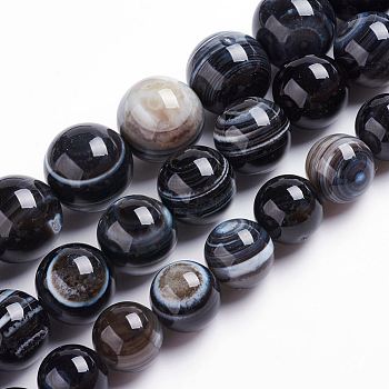 Natural Black Striped Agate/Banded Agate Beads Strands, Eye Agate Beads, Dyed & Heated, Round, 8~8.5mm, Hole: 1mm, about 48pcs/strand, 15.7 inch(40cm)