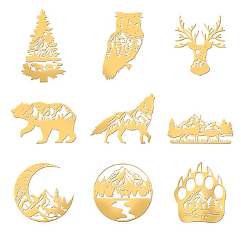 Nickel Decoration Stickers, Metal Resin Filler, Epoxy Resin & UV Resin Craft Filling Material, Golden, Animal, 40x40mm, 9pcs/set