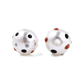 Spot Pattern Opaque ABS Plastic Imitation Pearl Enamel Beads, Round, Black, 11.5~12mm, Hole: 2mm