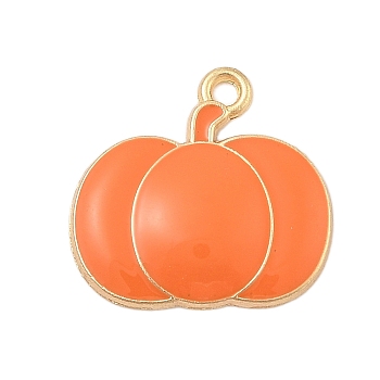 Thanksgiving Day Alloy Enamel Pendants, Golden, Pumpkin, 20x21x3mm, Hole: 1.6mm