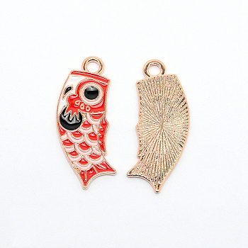 Aolly Enamel Pendants, Diy Earrings making, Fishnobori, Golden, 34x13.5x1.2mm, Hole: 2.5mm