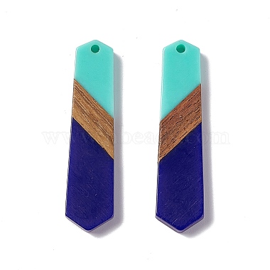 Dark Blue Hexagon Resin+Wood Pendants