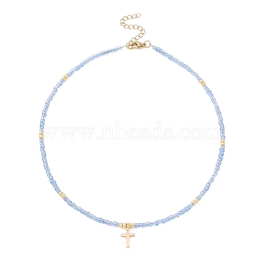 Brass Pendant Necklace with Glass Seed Beaded Chains for Women(NJEW-JN04429)-4
