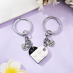 Matching Couple Resin Heart Keychain, Love Heart Brick Keychains with Alloy Rings, for Boyfriend Girlfriend Valentine's Day Gifts, White, 75mm(KEYC-YW00181-01)