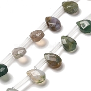 Natural Indian Agate Beads Strands, Faceted, Teardrop, Top Drilled, 9x6x4mm, Hole: 0.8mm, about 32pcs/strand, 16.54''(42cm)(G-Q167-A24-02)