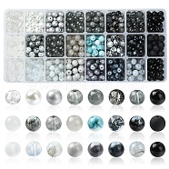 24 Style Glass Beads, Round, Gradient Color, Gray, 8~8.5mm, Hole: 1.3~1.6mm, about 27~30Pcs/style, 648~720Pcs/box(GLAA-YW0001-51)