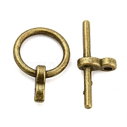 Tibetan Style Toggle Clasps, Lead Free and Cadmium Free, Ring, Ring: 17x12x4mm, Bar: 8x19x4mm, Hole: 2mm(TIBE-AB2035Y-AB)