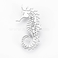 Sea Horse Brooch, 201 Stainless Steel Animal Lapel Pin for Backpack Clothes, Nickel Free & Lead Free, Stainless Steel Color, 60x29x7mm, Pin: 0.7mm(JEWB-N007-004P-FF)