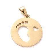 304 Stainless Steel Pendants, Laser Cut, Hollow, Flat Round with Baby 
Footprint & Heart, Golden, 20x17.5x1mm, Hole: 5x3mm(STAS-J026-22G)