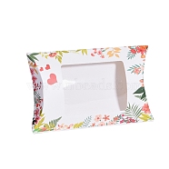 Paper Pillow Boxes, Gift Candy Packing Box, with Clear Window, Floral Pattern, White, 12.5x8x2.2cm(CON-G007-03A-01)