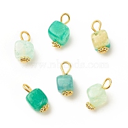 Natural Agate Cube Charms with Golden Tone Iron Loops, Dyed & Heated, Light Sea Green, 14mm, Hole: 3.5mm(PALLOY-JF01586-30B)