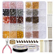 DIY Mixed Stone Beads Jewelry Set Making Kit, Including Glass & Natural & Synthetic Mixed Gemstone Beads, Plastic Ear Nuts, Iron Jump Rings & Earring Hooks & Pin & Bead Tips, Zinc Alloy Clasps, Brass Rings, Elastic Thread, Plier, Mixed Color, Mixed Stone Beads: 200g/set(DIY-YW0004-62)