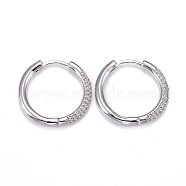 Brass Micro Pave Cubic Zirconia Huggie Hoop Earrings, Long-Lasting Plated, Ring, Clear, Real Platinum Plated, 20x2.5mm, Pin: 0.8mm(EJEW-K083-36P-B)