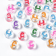 Transparent Clear Acrylic Beads, Horizontal Hole, Flat Round with Mixed Color Letter, Letter.C, 7x3.5mm, Hole: 1.2mm, about 3700pcs/500g(MACR-N008-56C)